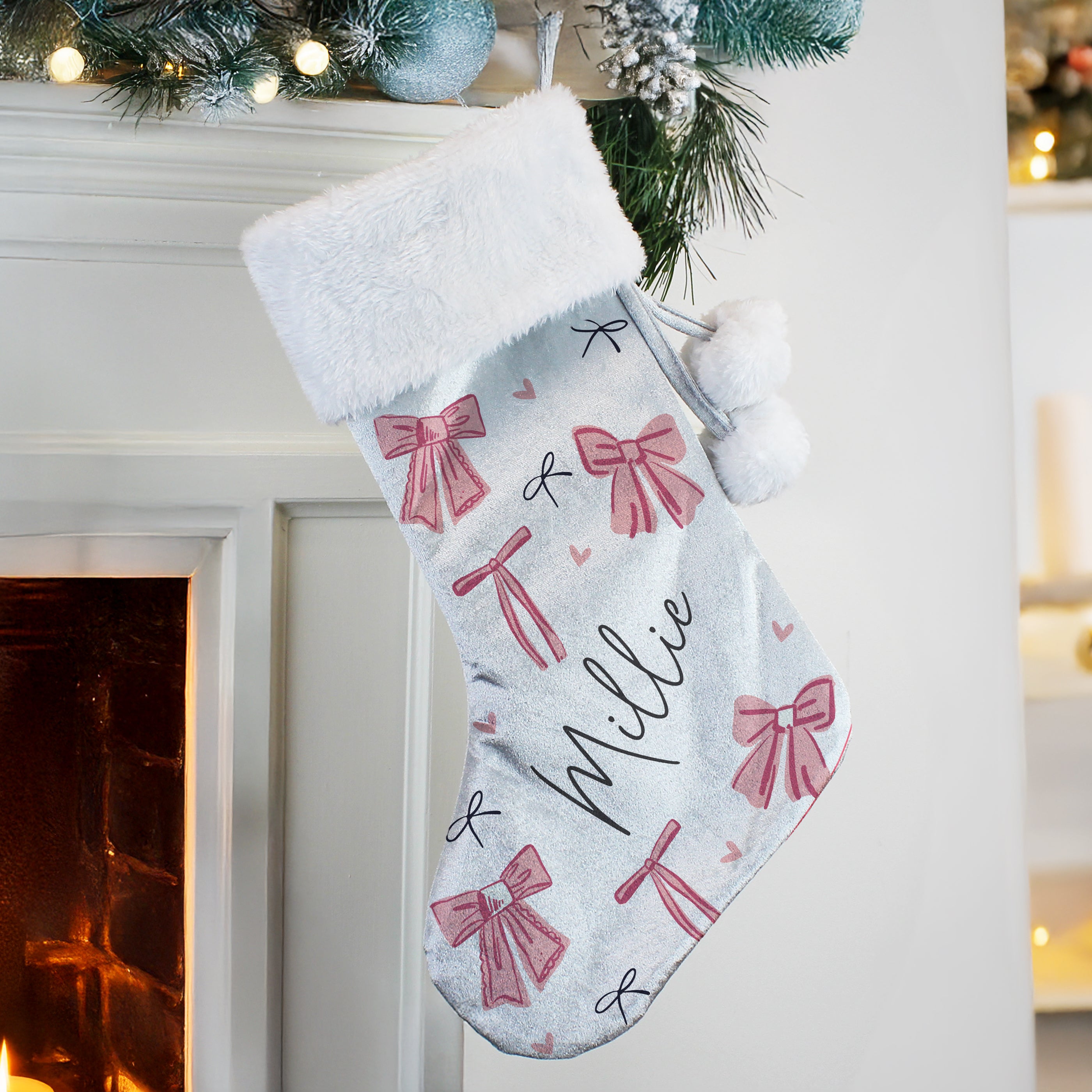 Personalised Pink Bow Christmas Stocking - Shop Christmas Stockings At Gift Moments - 3