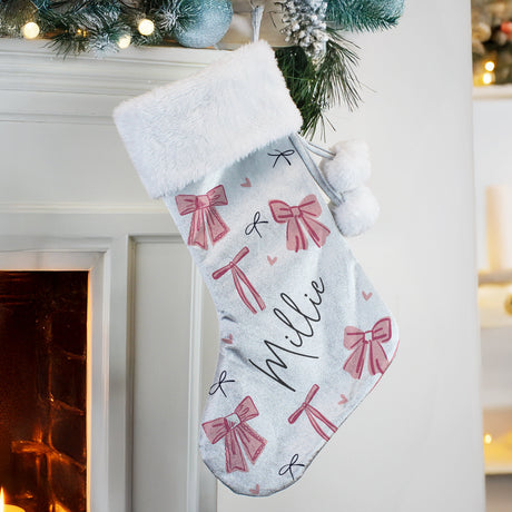 Personalised Pink Bow Christmas Stocking: 3 - Christmas Stockings By Gift Moments