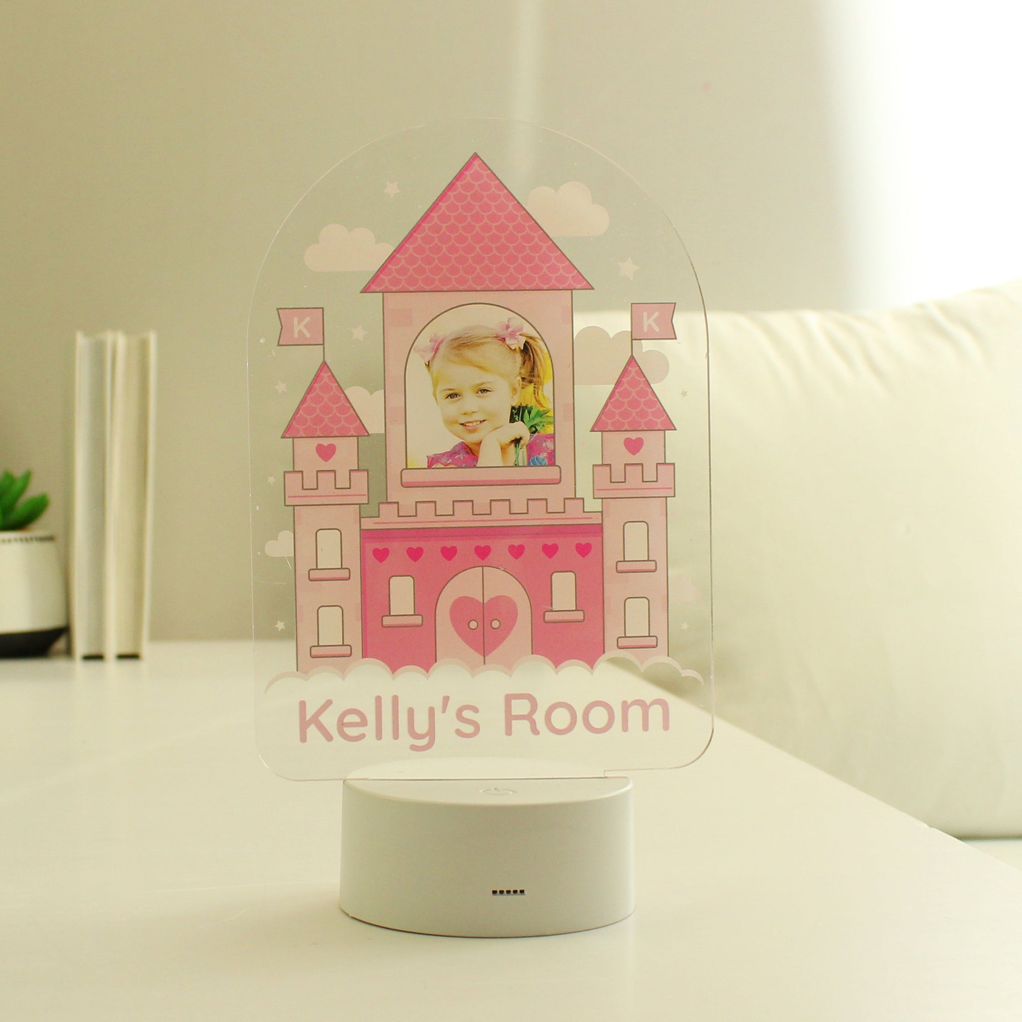 Personalised Pink Castle Photo Upload LED Colour Changing Night Light: 4 - LED Lighting By Gift Moments