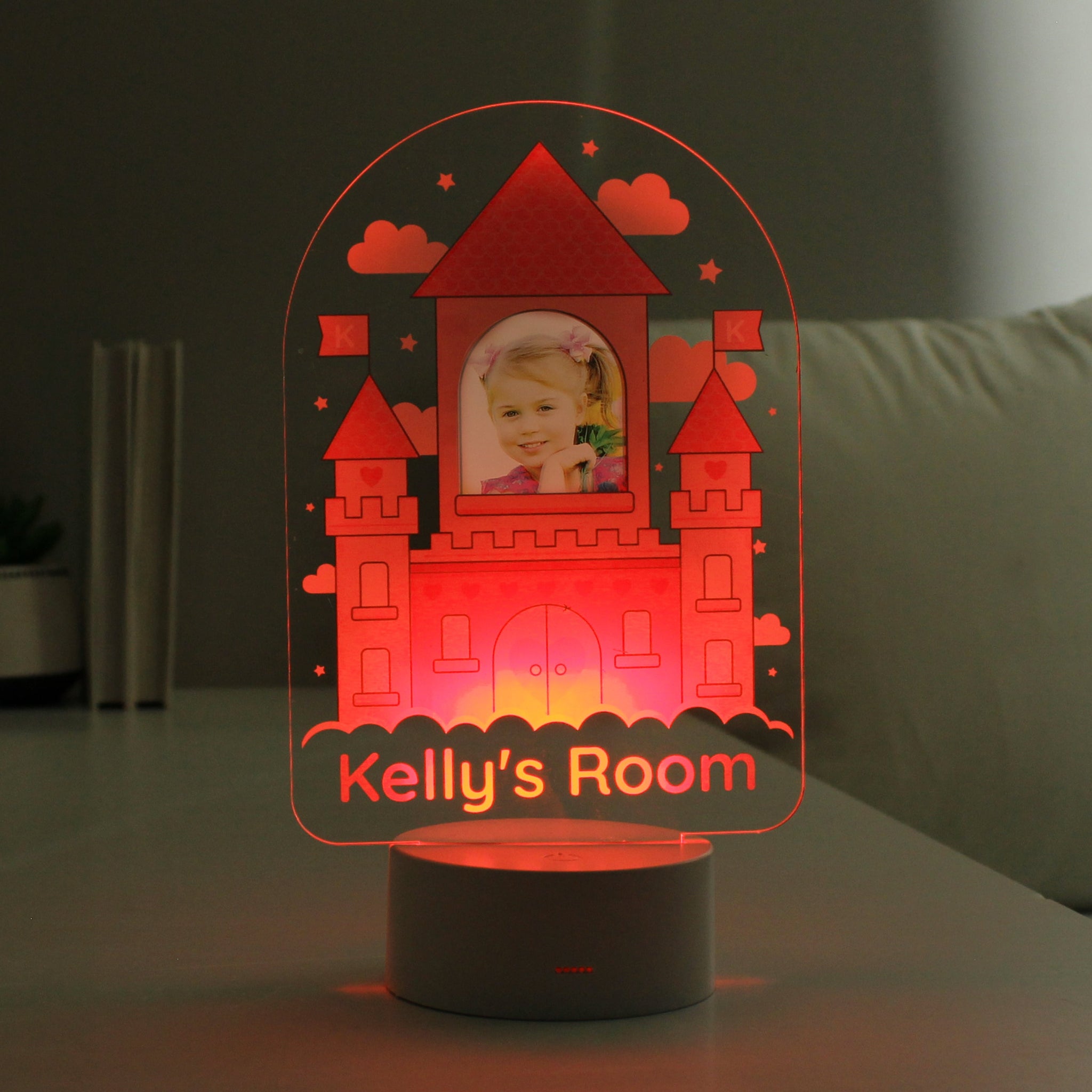 Personalised Pink Castle Photo Upload LED Colour Changing Night Light: 7 - LED Lighting By Gift Moments