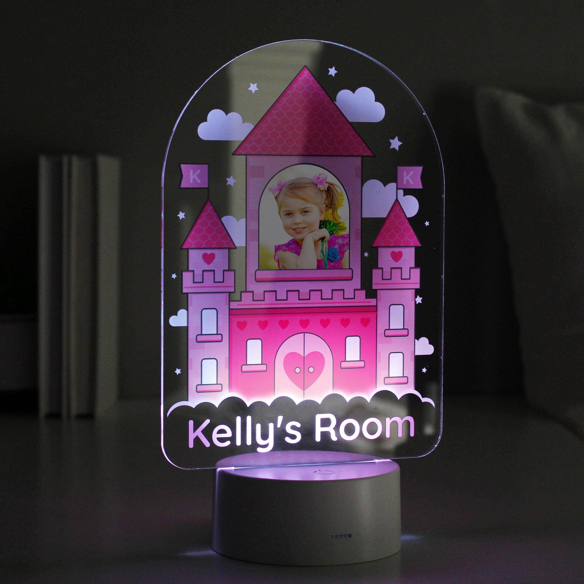 Personalised Pink Castle Photo Upload LED Colour Changing Night Light: 1 - LED Lighting By Gift Moments