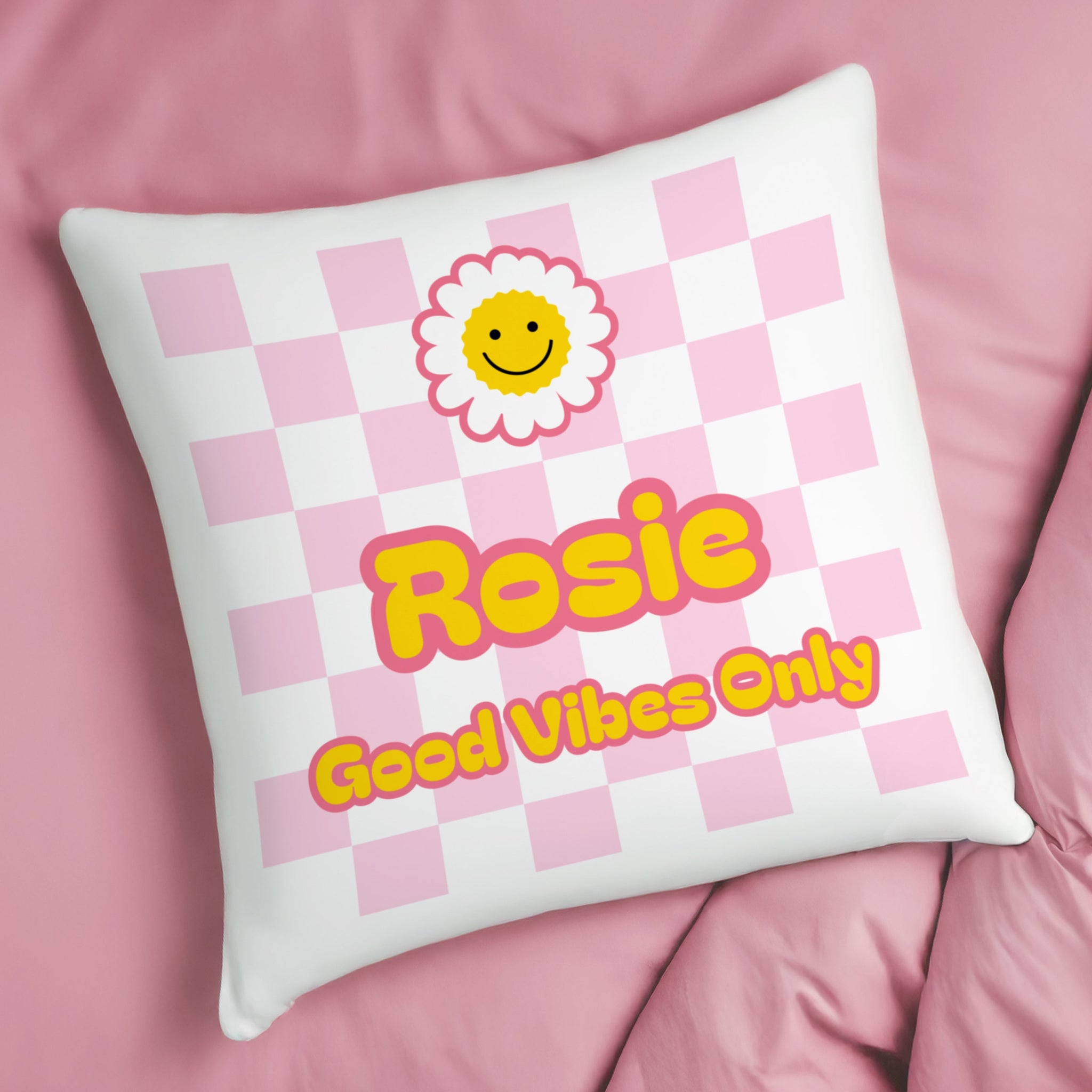 Personalised Pink Check Childrens Bedroom Cushion: 3 - Cushions By Gift Moments