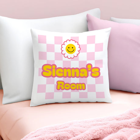 Personalised Pink Check Childrens Bedroom Cushion: 1 - Cushions By Gift Moments