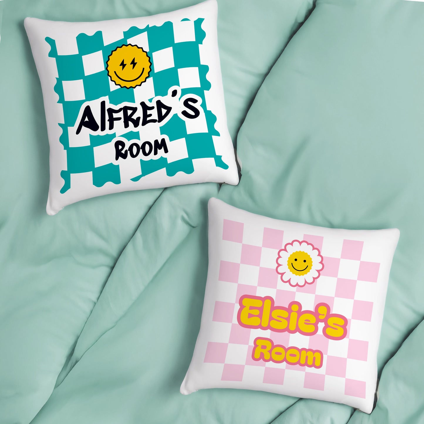 Personalised Pink Check Childrens Bedroom Cushion: 5 - Cushions By Gift Moments