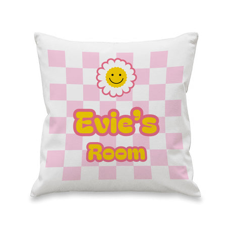 Personalised Pink Check Childrens Bedroom Cushion: 4 - Cushions By Gift Moments