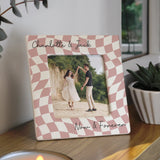 Personalised Pink Checkerboard Ceramic 4x4 Frame: 1 - Photo Frames By Gift Moments