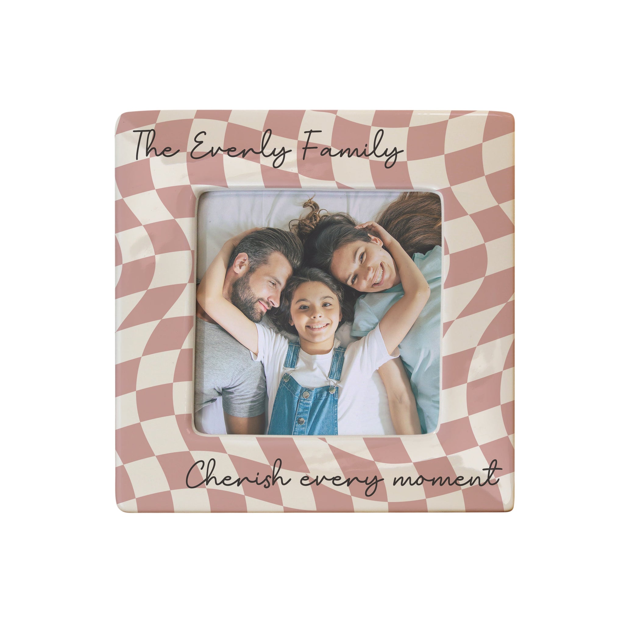 Personalised Pink Checkerboard Ceramic 4x4 Frame: 4 - Photo Frames By Gift Moments