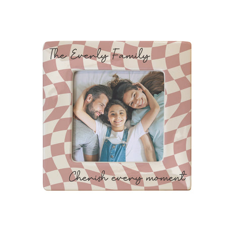 Personalised Pink Checkerboard Ceramic 4x4 Frame: 4 - Photo Frames By Gift Moments
