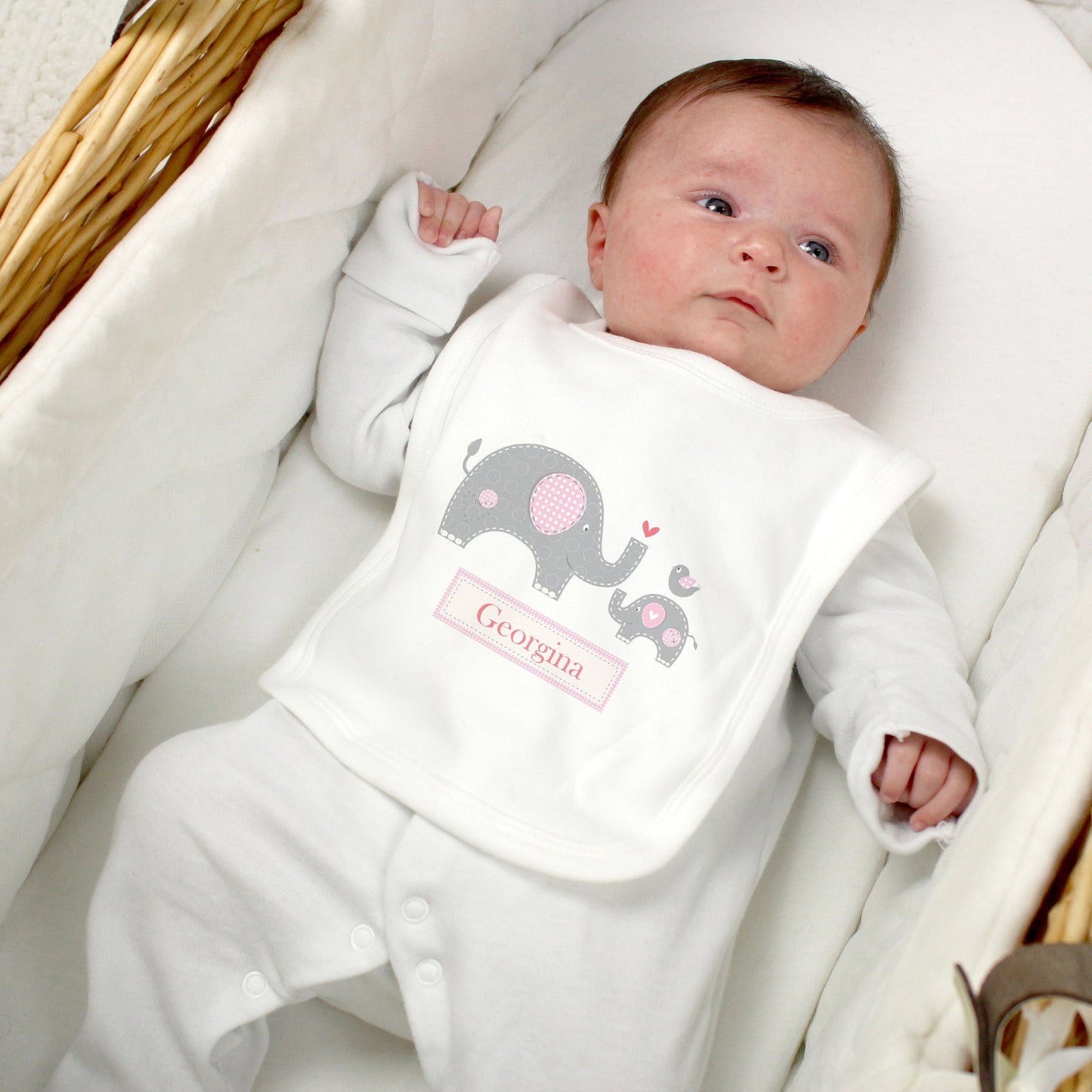 Personalised Pink Elephant 0-3 Months Baby Bib: 3 - Baby Clothing By Gift Moments
