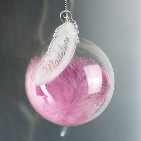 Personalised Pink Feather Glass Bauble: 1 - Christmas Baubles By Gift Moments