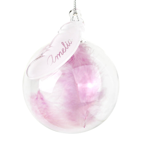 Personalised Pink Feather Glass Bauble: 2 - Christmas Baubles By Gift Moments