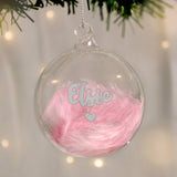 Personalised Pink Feather Silver Name Glass Baubles: 3 - Christmas Baubles By Gift Moments