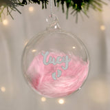 Personalised Pink Feather Silver Name Glass Baubles: 4 - Christmas Baubles By Gift Moments
