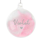 Personalised Pink Feather Silver Name Glass Baubles: 6 - Christmas Baubles By Gift Moments