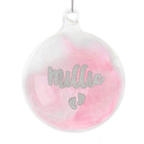 Personalised Pink Feather Silver Name Glass Baubles: 8 - Christmas Baubles By Gift Moments