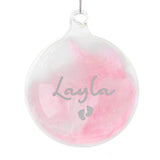 Personalised Pink Feather Silver Name Glass Baubles: 5 - Christmas Baubles By Gift Moments