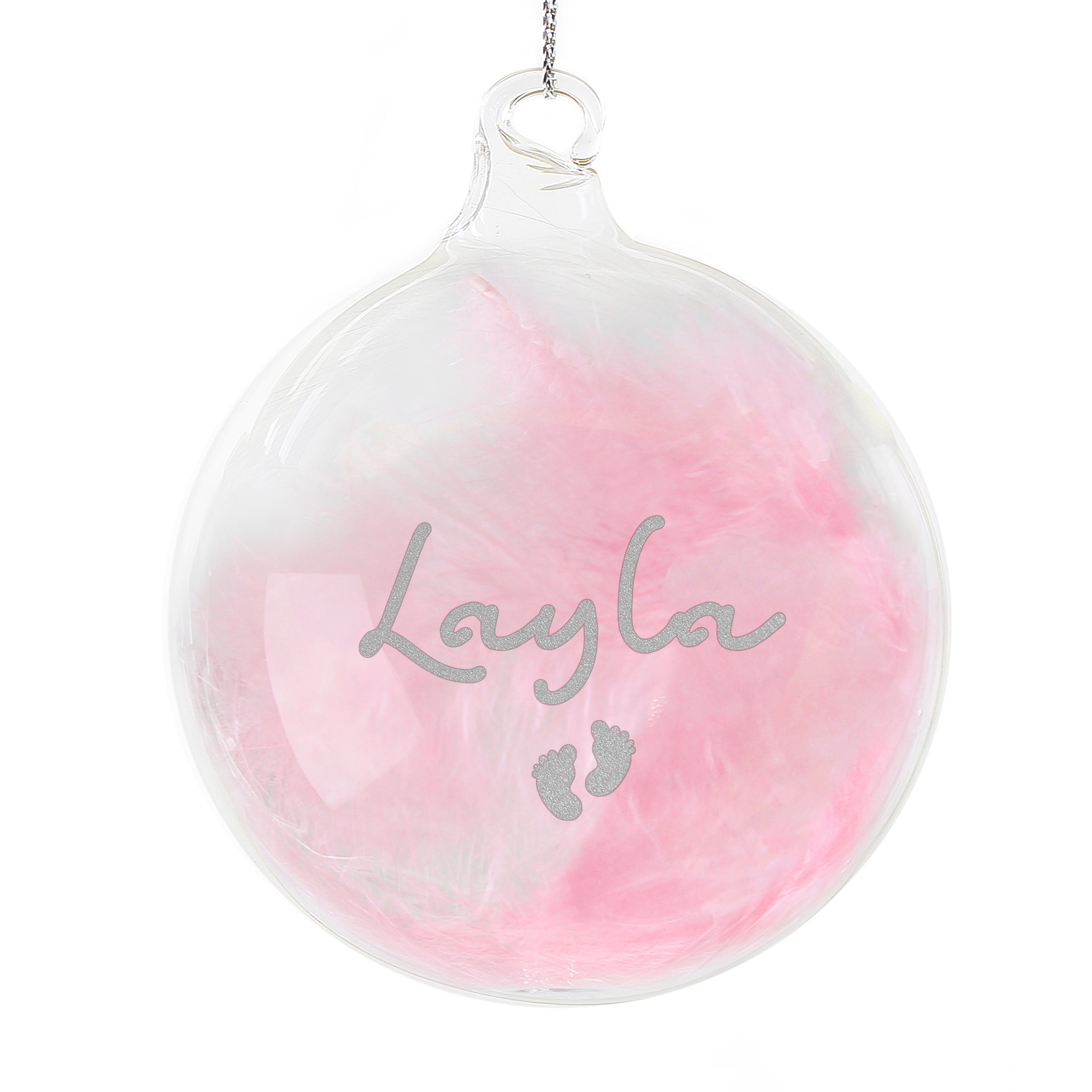 Personalised Pink Feather Silver Name Glass Baubles - Shop Christmas Baubles At Gift Moments - 5