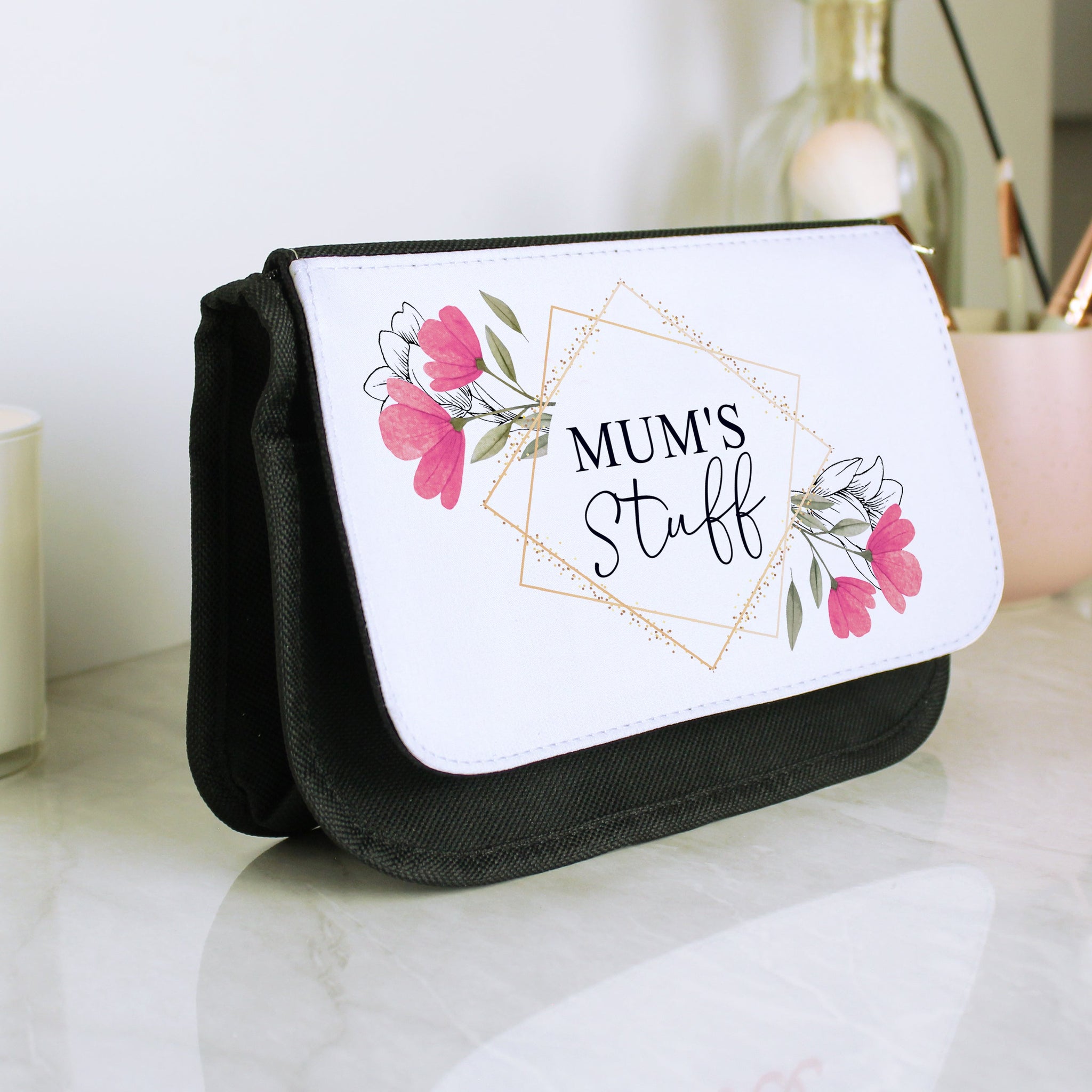Personalised Pink Floral Make Up Bag: 3 - Toiletry & Makeup Bags By Gift Moments