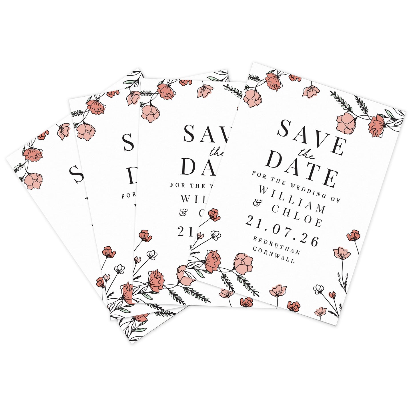 Personalised Pink Floral Set of 36 Wedding Save the Dates: 5 - Keepsakes By Gift Moments