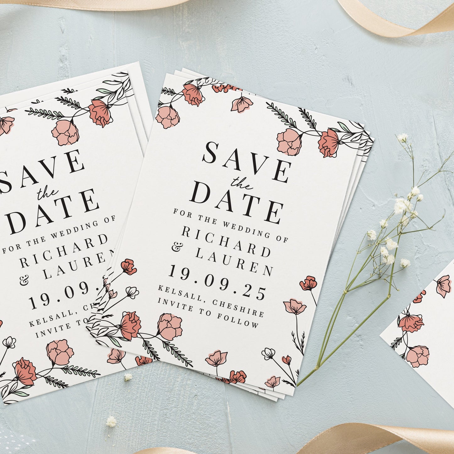 Personalised Pink Floral Set of 36 Wedding Save the Dates: 2 - Keepsakes By Gift Moments