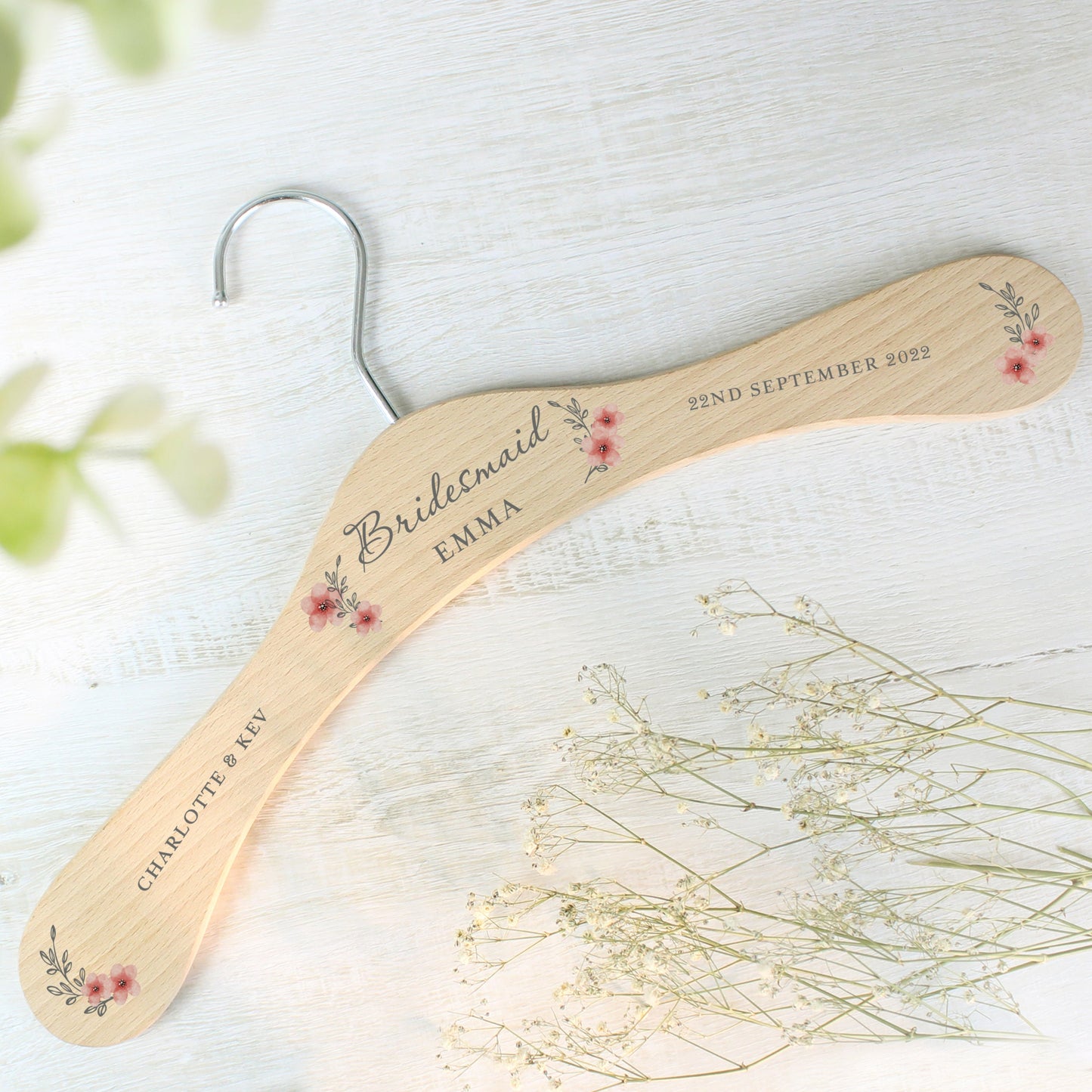 Personalised Pink Floral Wooden Hanger: 5 - Keepsakes By Gift Moments