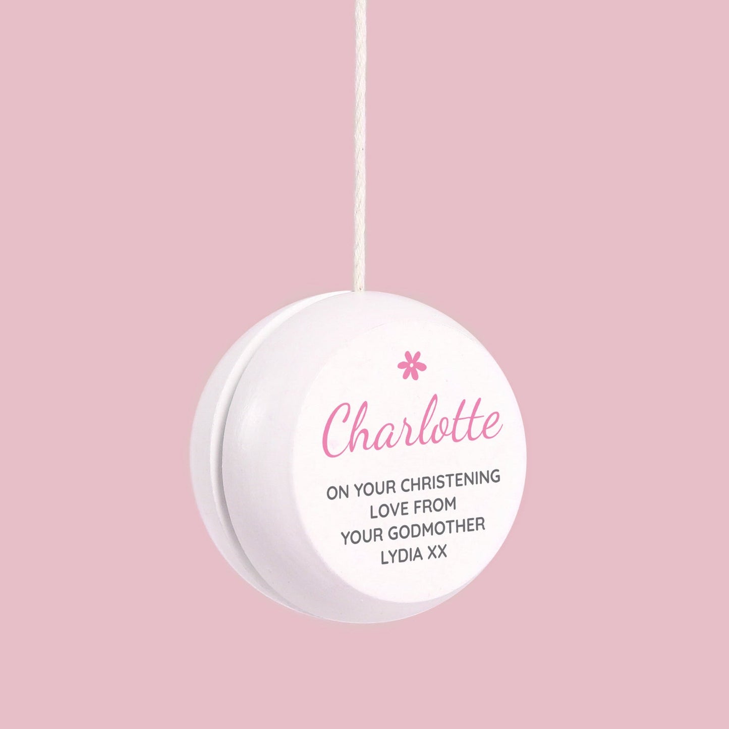 Personalised Pink Flower White Wooden Yoyo: 2 - Toys By Gift Moments