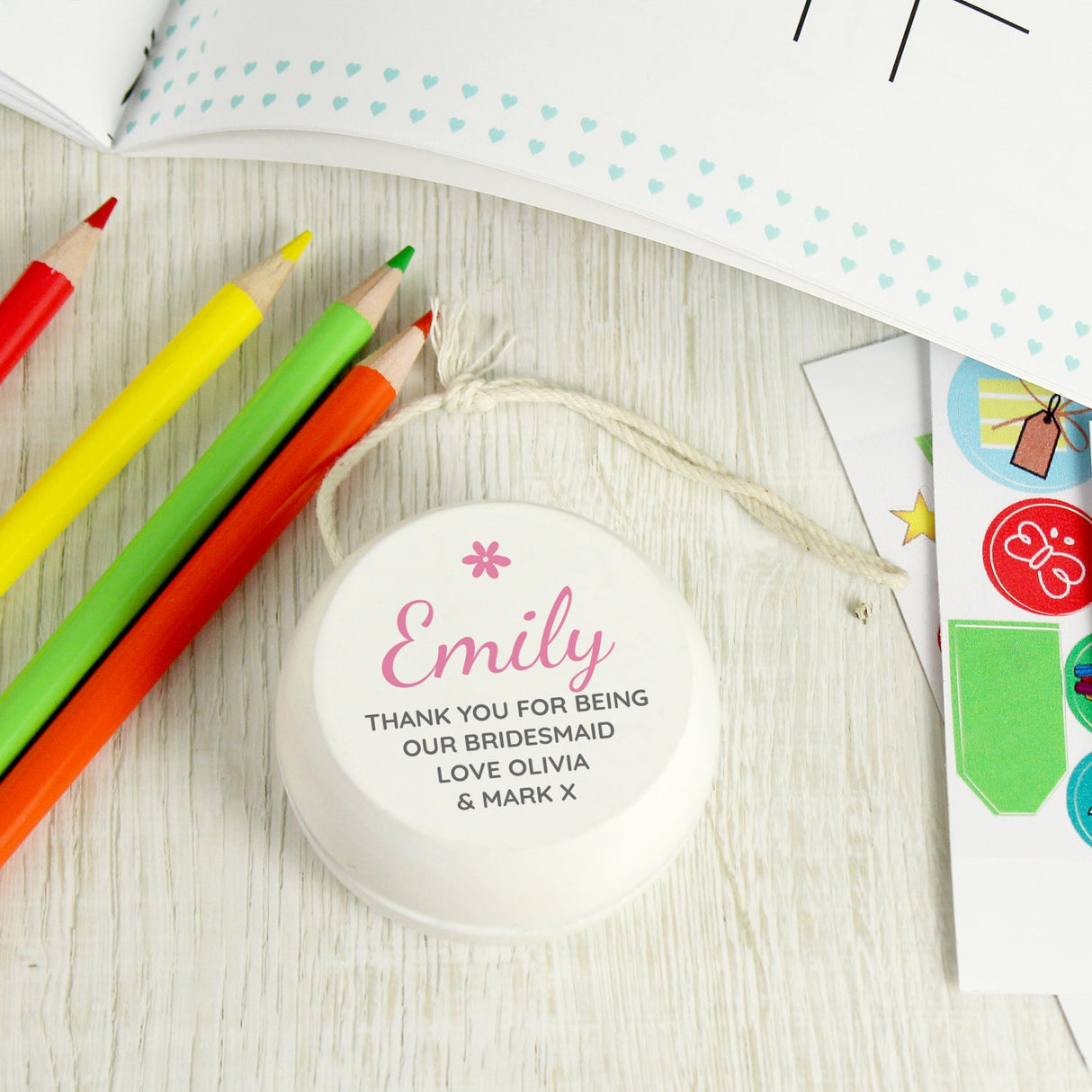 Personalised Pink Flower White Wooden Yoyo: 3 - Toys By Gift Moments