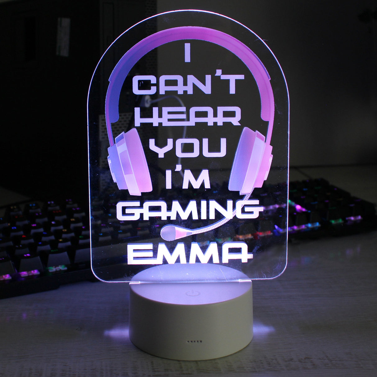 Personalised Pink Gaming LED Colour Changing Night Light: 3 - LED Lighting By Gift Moments