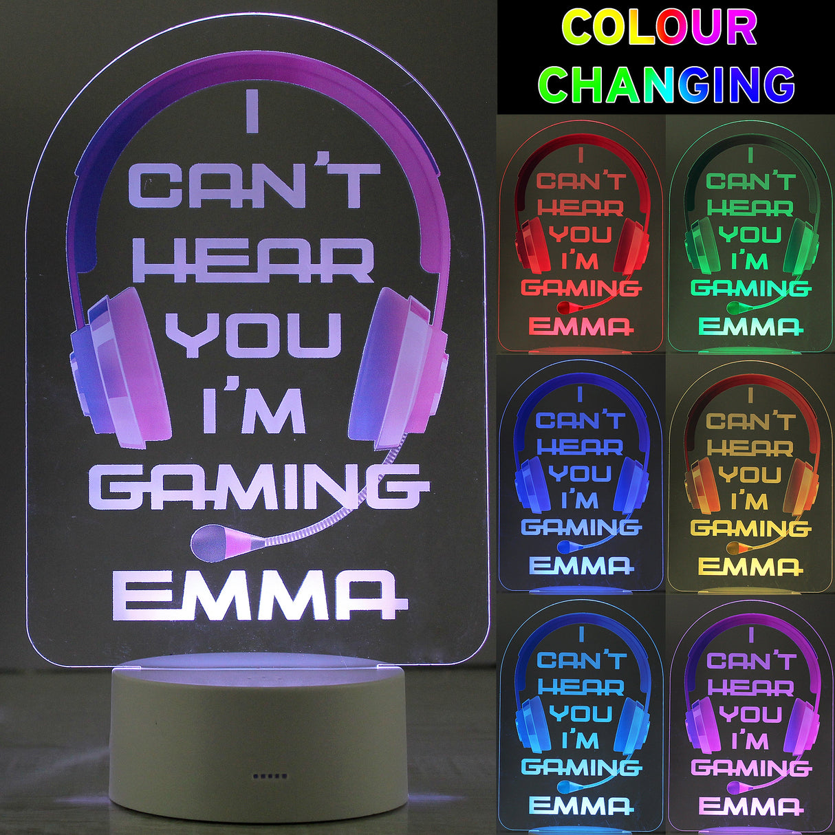 Personalised Pink Gaming LED Colour Changing Night Light: 4 - LED Lighting By Gift Moments