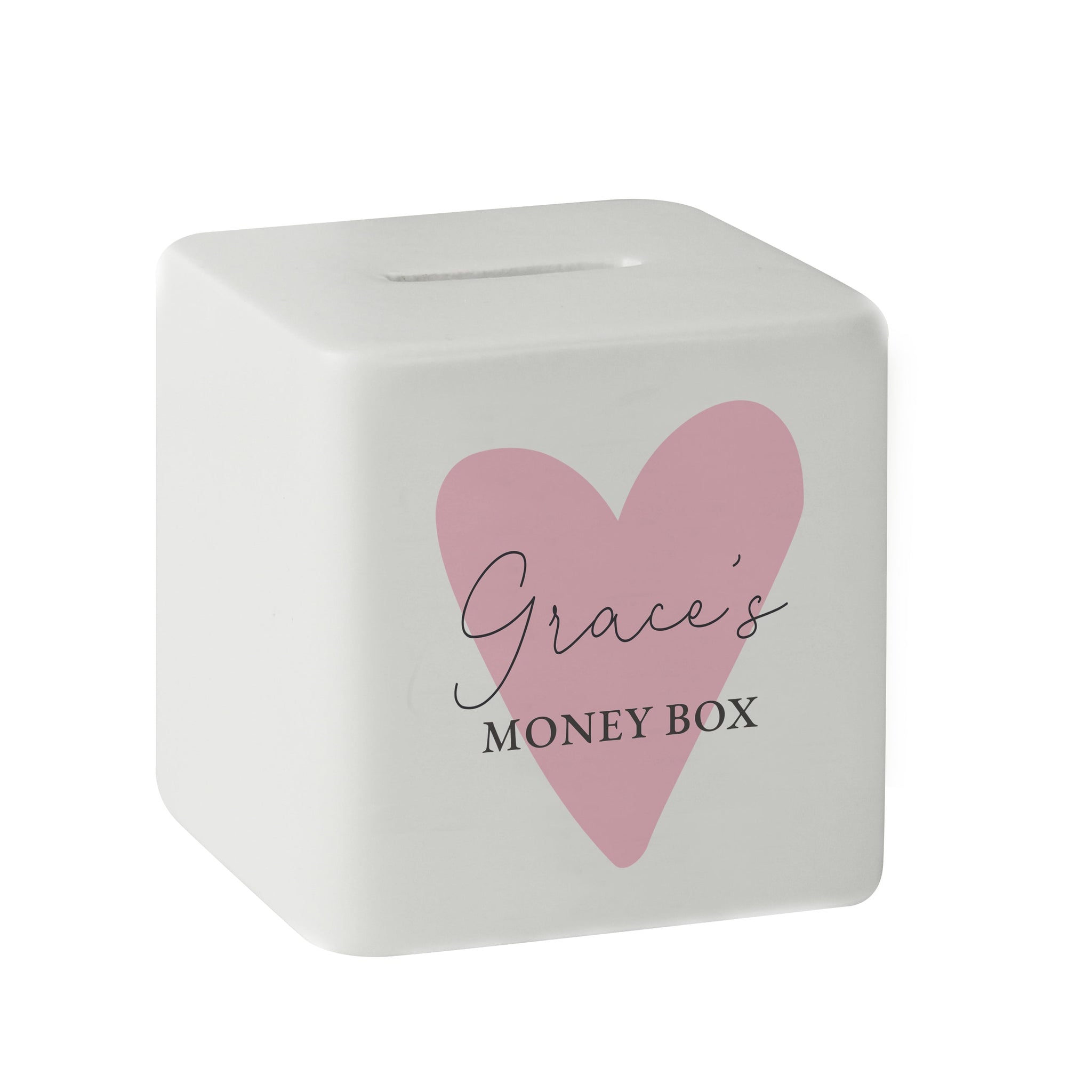 Personalised Pink Heart Ceramic Square Money Box: 5 - Money Boxes By Gift Moments