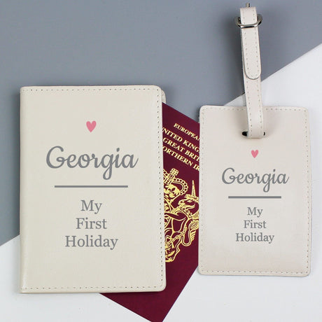Personalised Pink Heart Cream Passport Holder & Luggage Tag Set: 3 - Passport Holders By Gift Moments