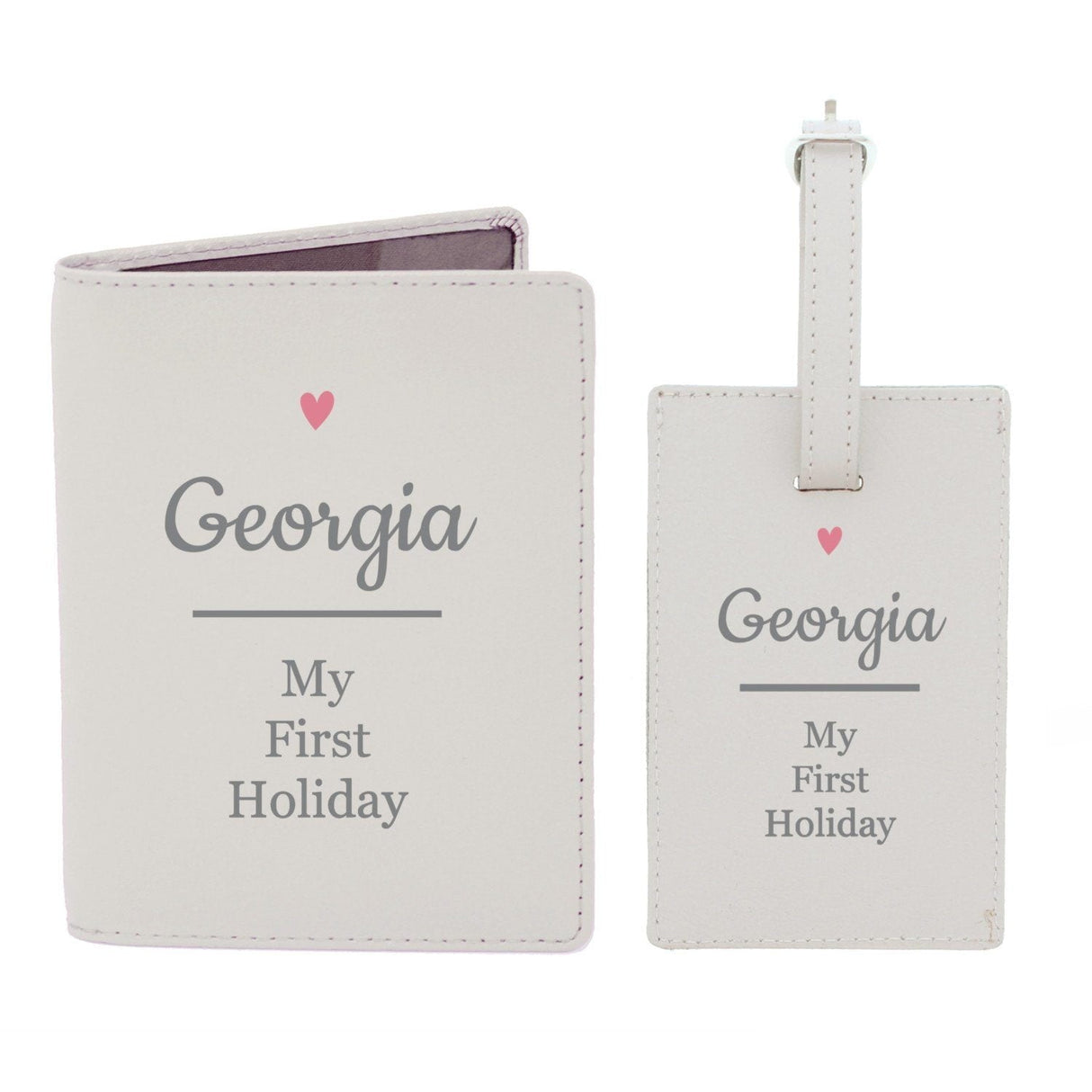 Personalised Pink Heart Cream Passport Holder & Luggage Tag Set: 4 - Passport Holders By Gift Moments