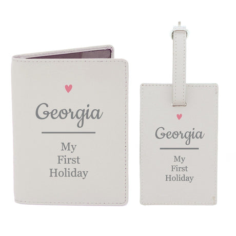 Personalised Pink Heart Cream Passport Holder & Luggage Tag Set: 4 - Passport Holders By Gift Moments