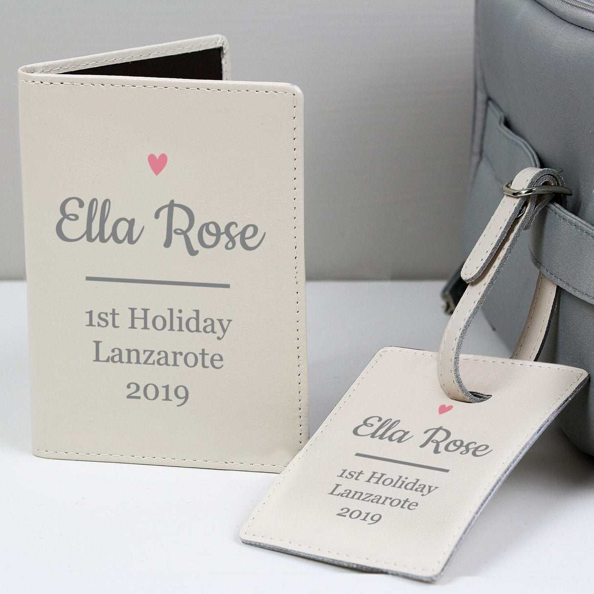 Personalised Pink Heart Cream Passport Holder & Luggage Tag Set: 2 - Passport Holders By Gift Moments