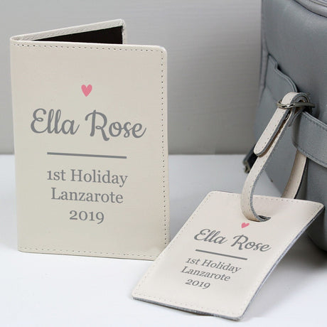 Personalised Pink Heart Cream Passport Holder & Luggage Tag Set: 2 - Passport Holders By Gift Moments