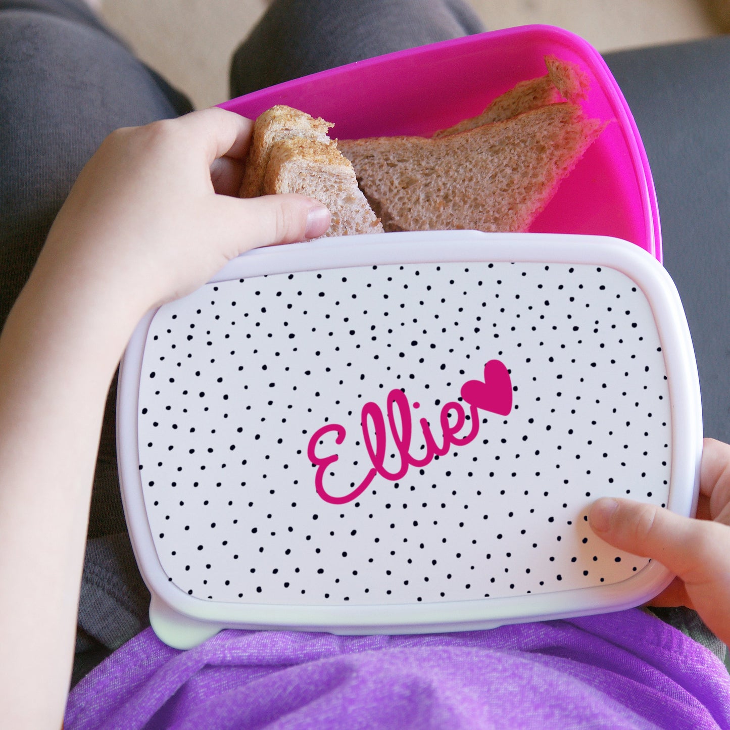 Personalised Pink Heart Name Only Pink Lunch Box: 2 - Lunch Boxes & Bags By Gift Moments
