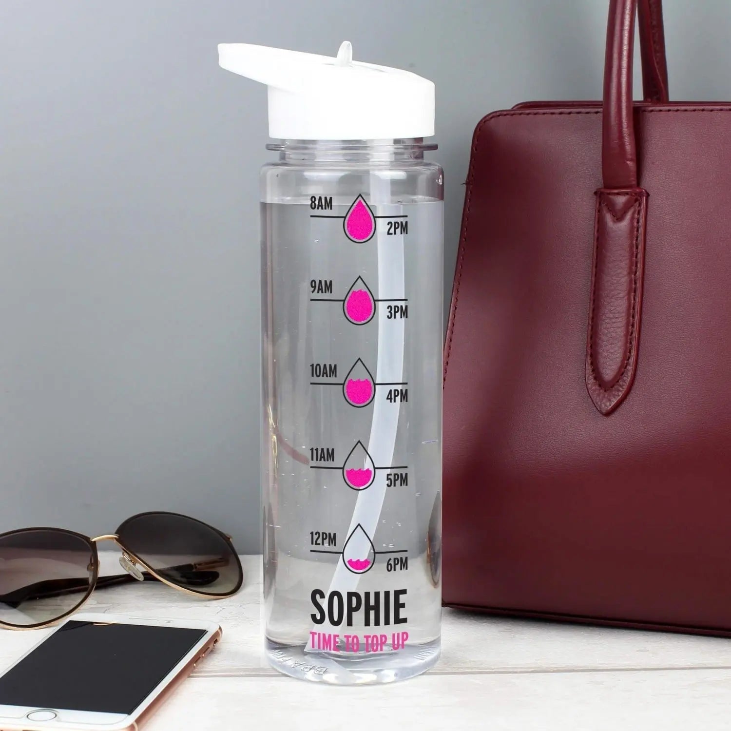 Personalised Pink ’Hydration Tracker’ Water Bottle: 2 - Water Bottles By Gift Moments