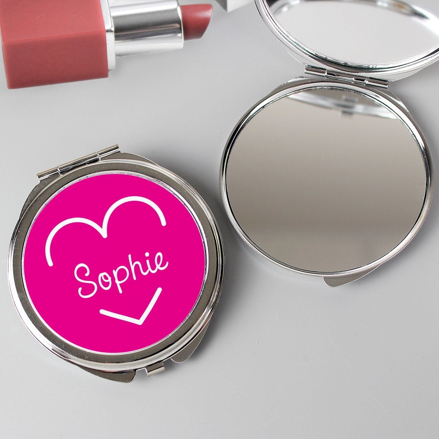 Personalised Pink Name Compact Mirror: 3 - Compact Mirrors By Gift Moments