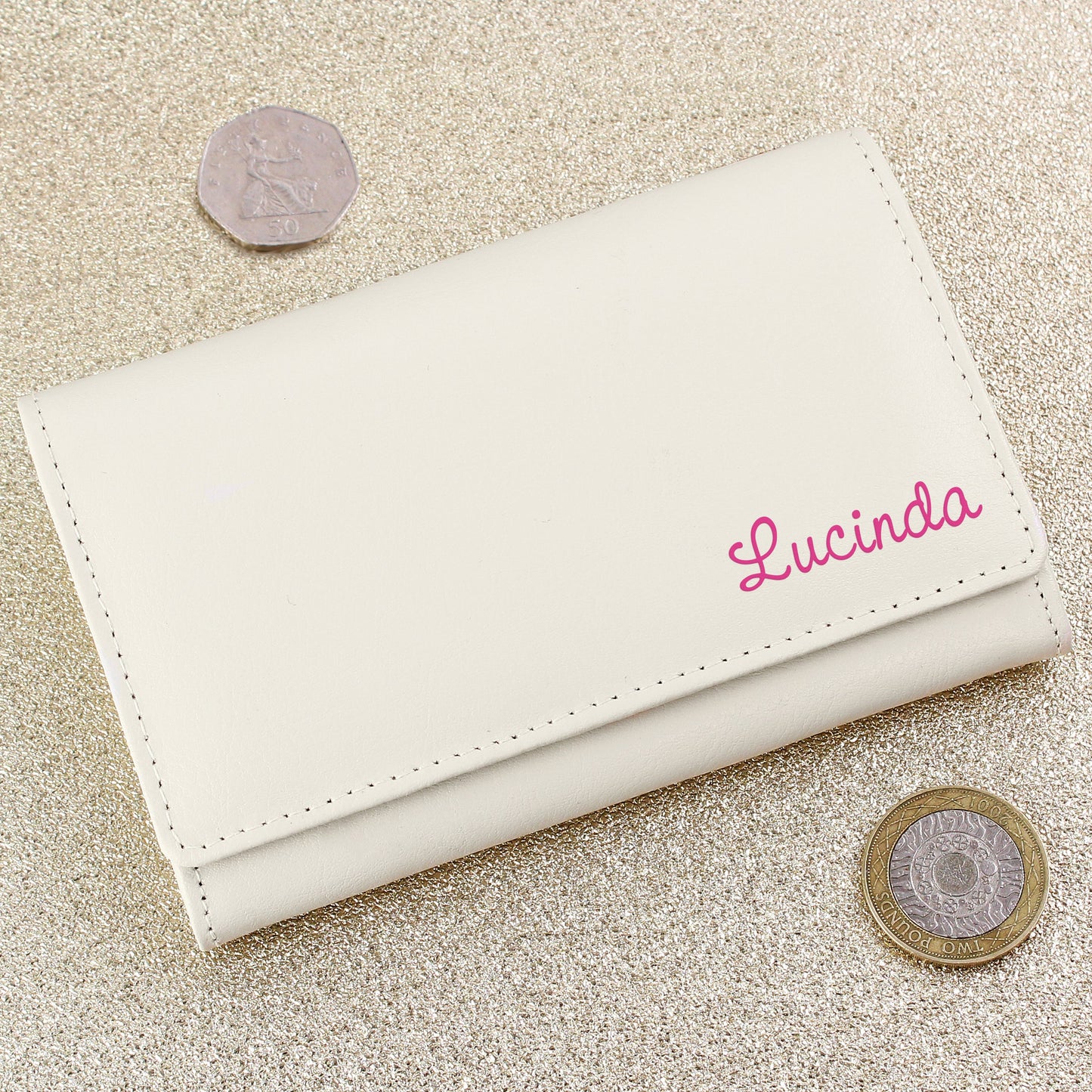 Personalised Pink Name Cream Leather Purse: 1 - Bags & Purses By Gift Moments