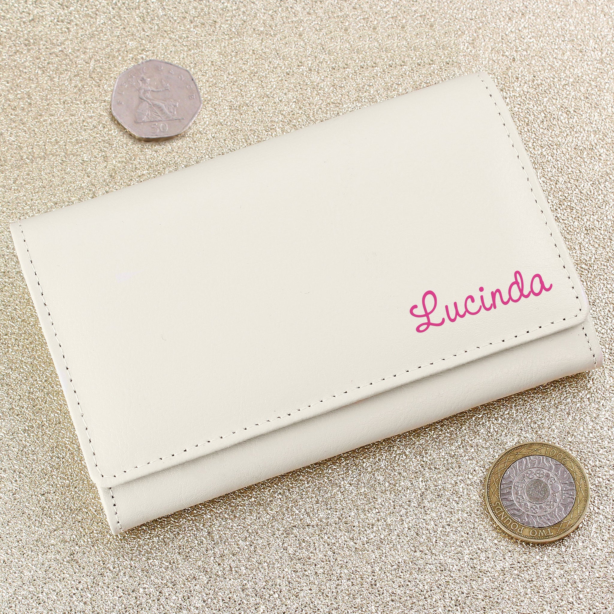 Personalised Pink Name Cream Leather Purse: 1 - Bags & Purses By Gift Moments