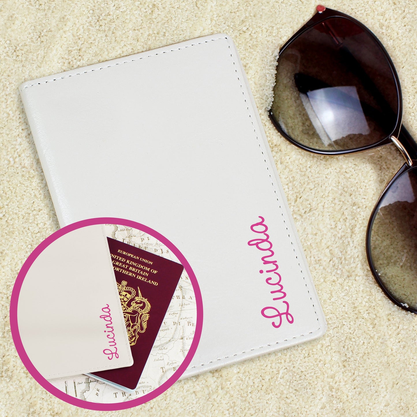 Personalised Pink Name Cream Passport Holder: 1 - Passport Holders By Gift Moments