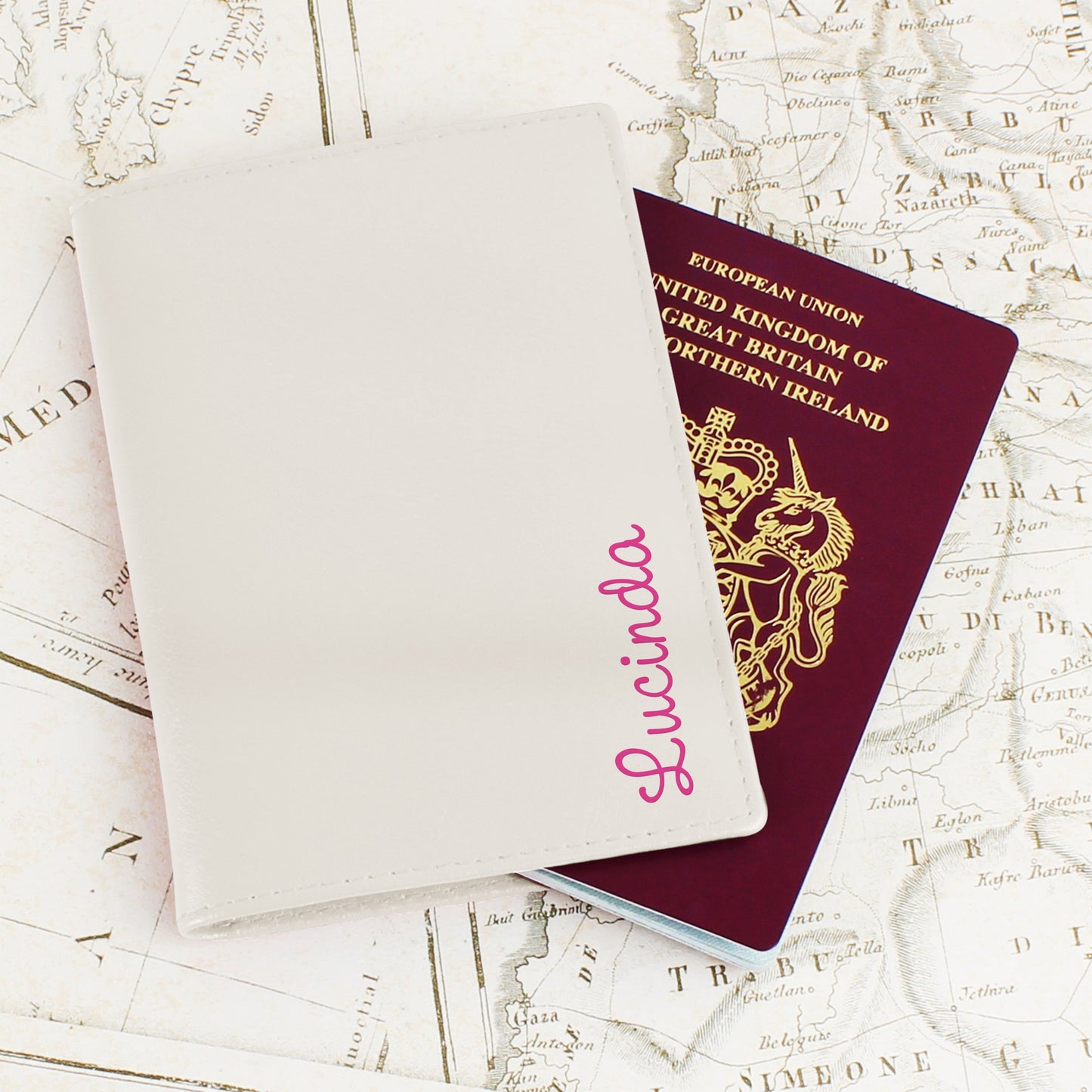 Personalised Pink Name Cream Passport Holder: 6 - Passport Holders By Gift Moments