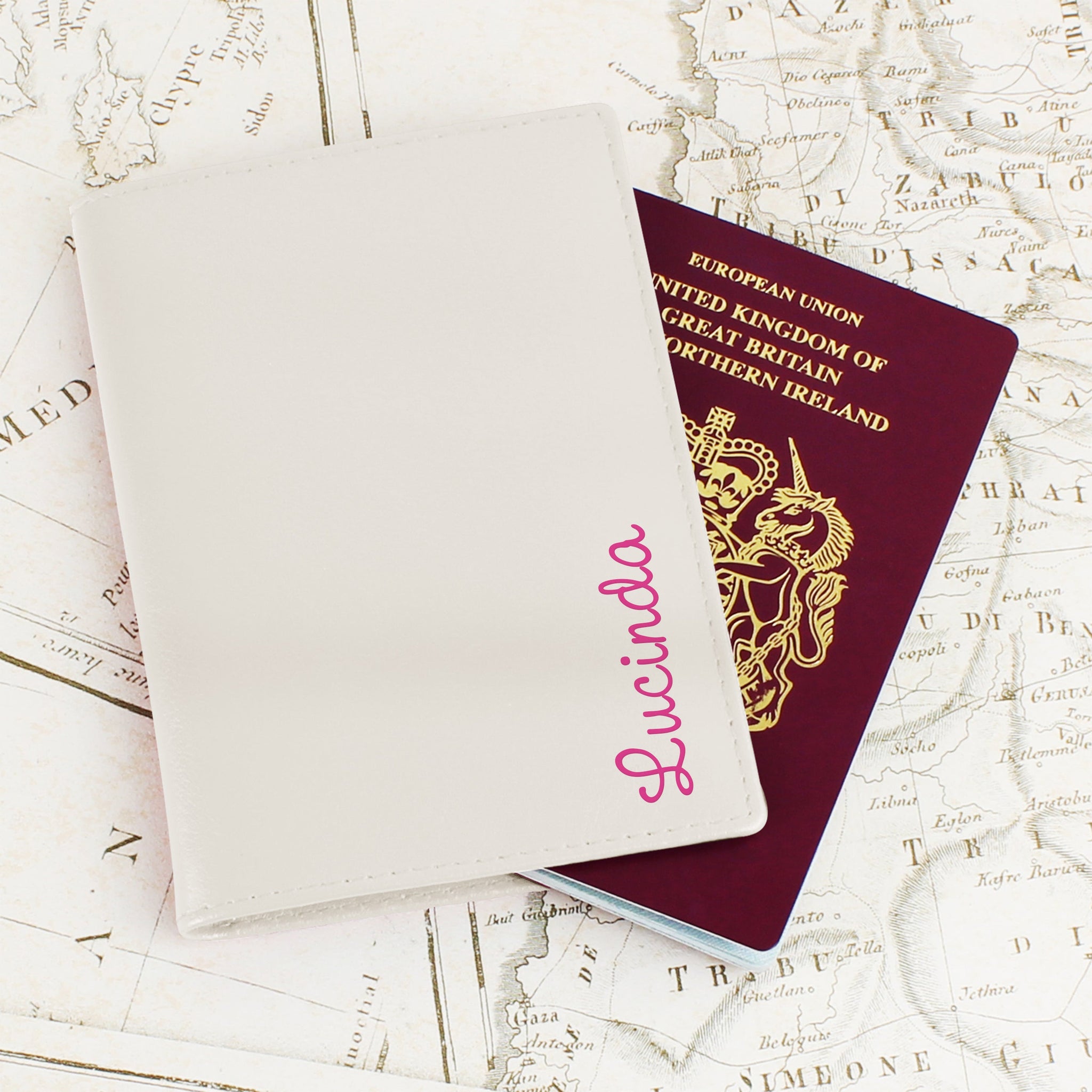 Personalised Pink Name Cream Passport Holder: 6 - Passport Holders By Gift Moments