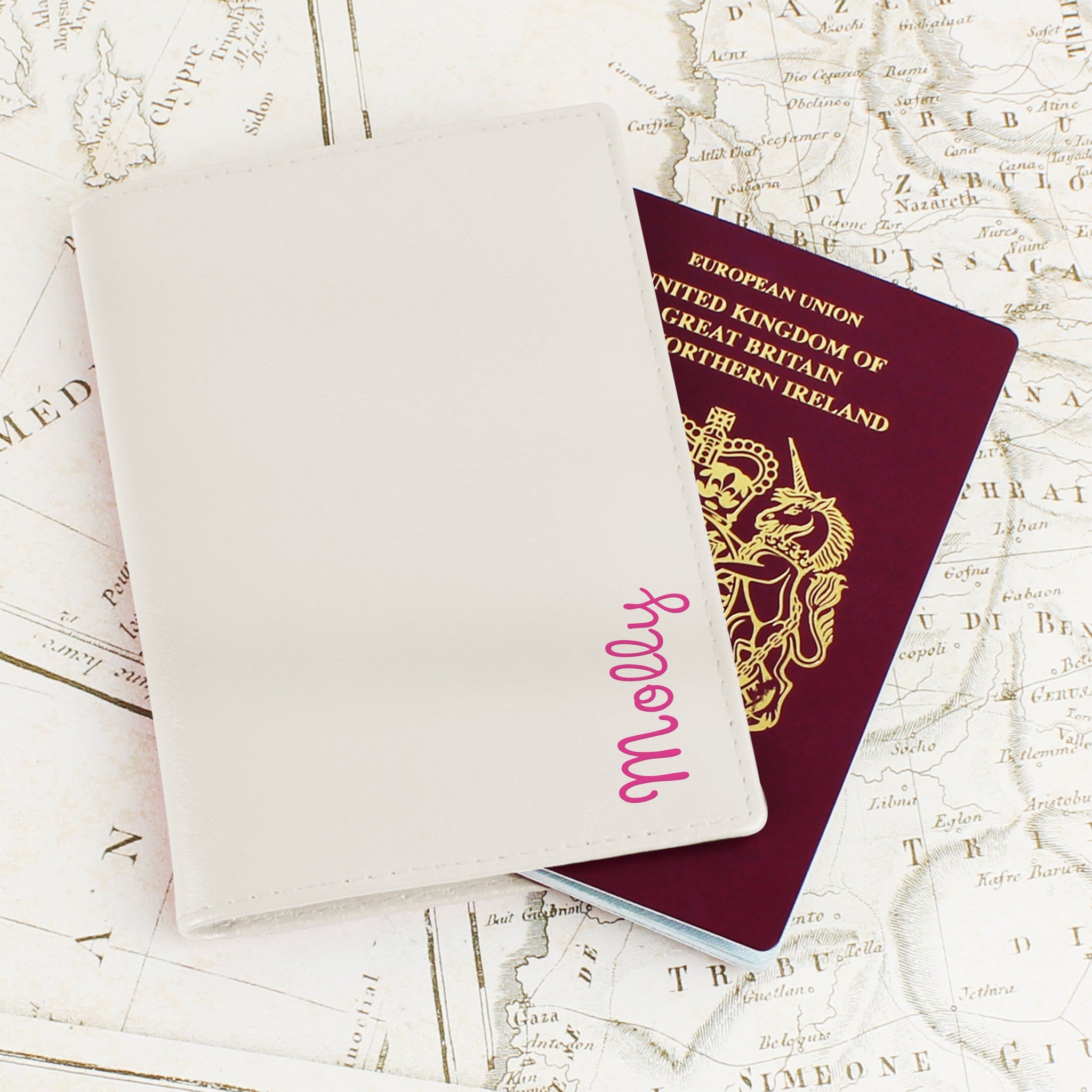 Personalised Pink Name Cream Passport Holder: 4 - Passport Holders By Gift Moments