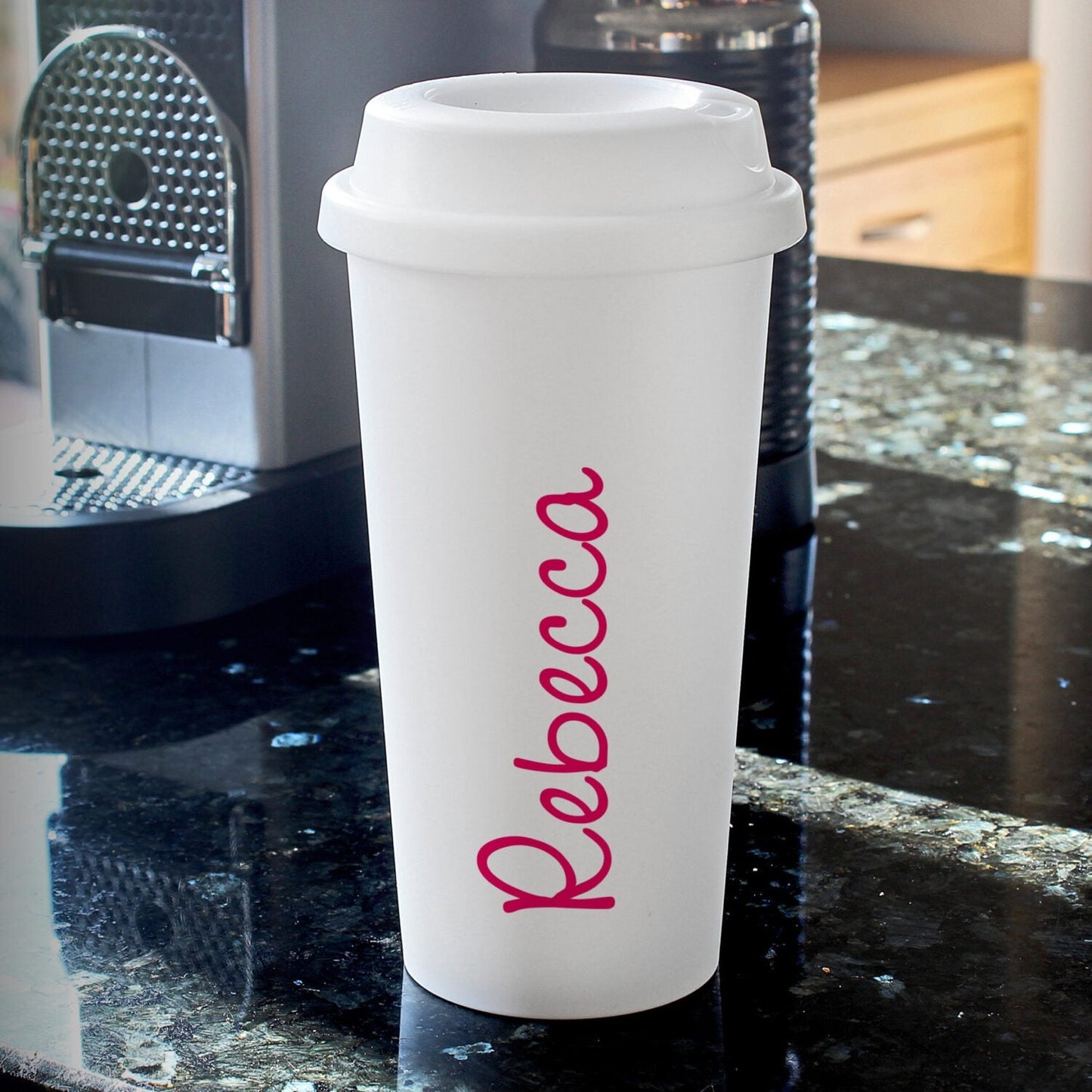 Personalised Pink Name Insulated Reusable Eco Travel Cup: 2 - Travel Mugs By Gift Moments