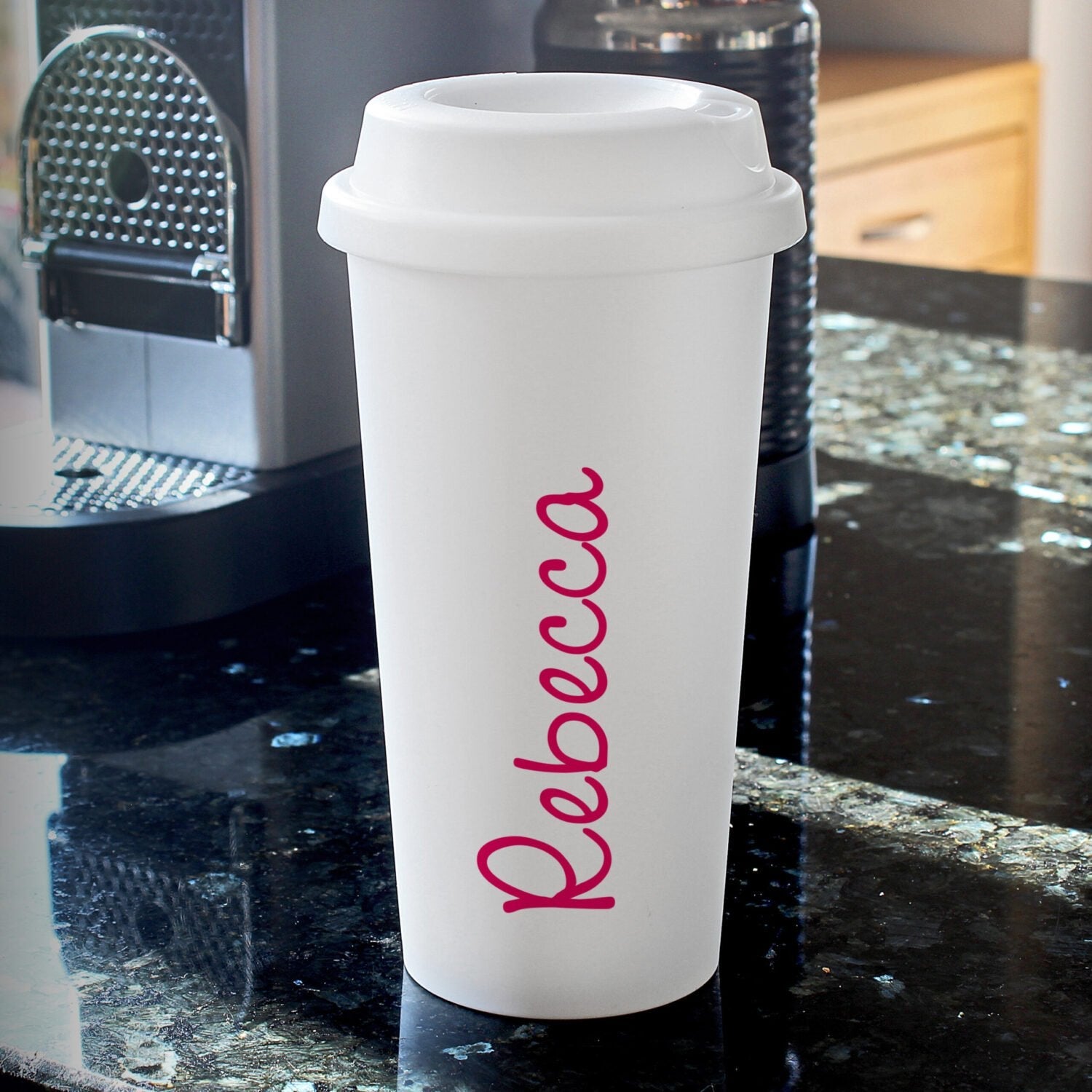Personalised Pink Name Insulated Reusable Eco Travel Cup: 2 - Travel Mugs By Gift Moments