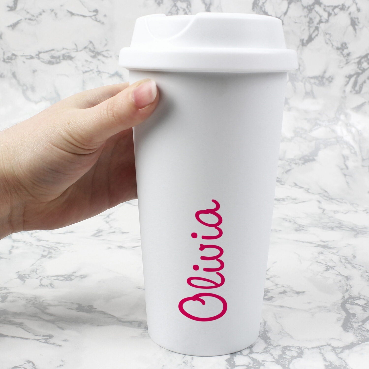Personalised Pink Name Insulated Reusable Eco Travel Cup: 1 - Travel Mugs By Gift Moments