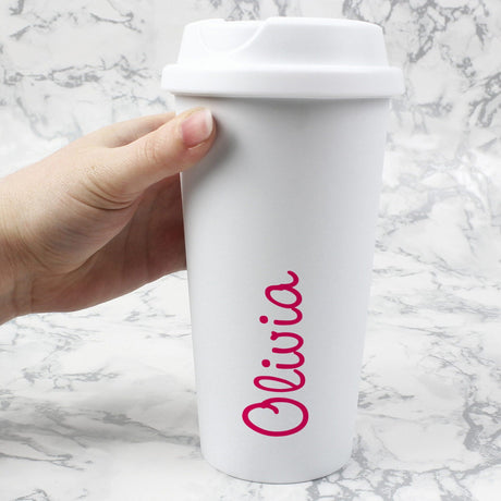 Personalised Pink Name Insulated Reusable Eco Travel Cup: 1 - Travel Mugs By Gift Moments