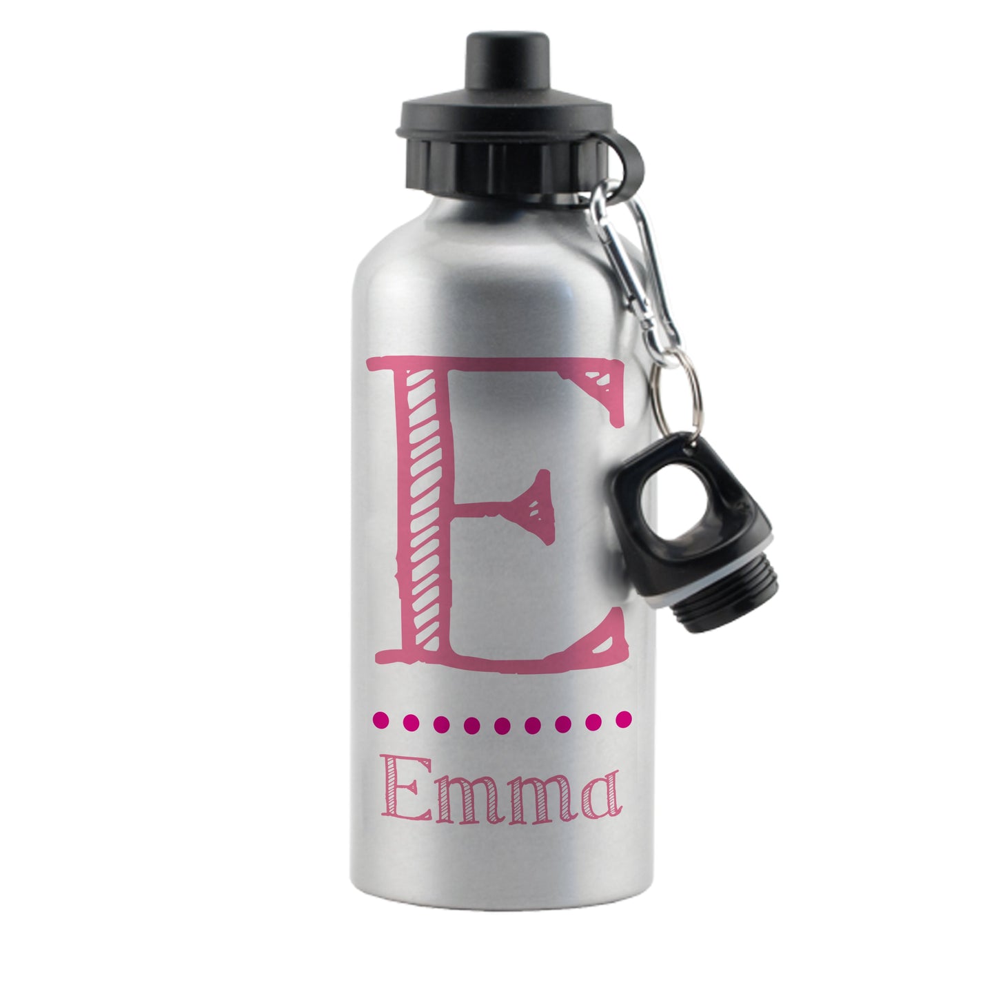 Personalised Pink Name Silver Drinks Bottle: 4 - Kids Bottles By Gift Moments