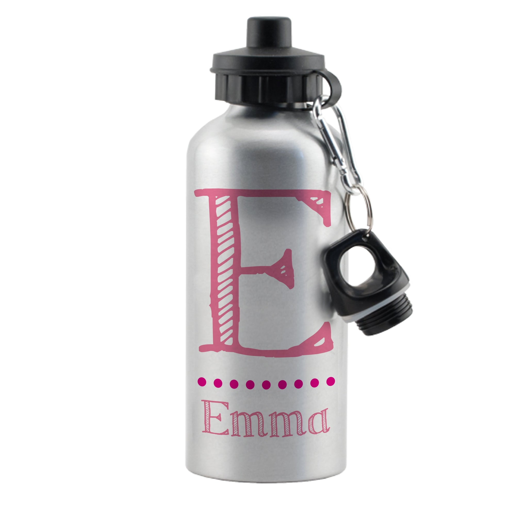 Personalised Pink Name Silver Drinks Bottle: 4 - Kids Bottles By Gift Moments